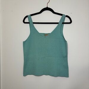 Sigrid Olsen Sport Aqua Blue Knit Top Large Rayon Blend Tank Top minimalist